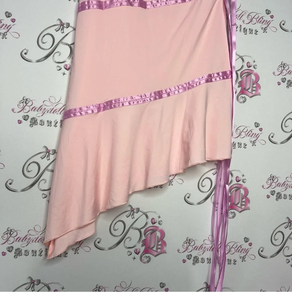 Pink dress fairy whimsical high low with ribbons π cute mermaid flowy adorable - Picture 3 of 10